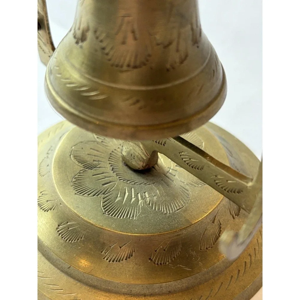 Vintage Brass Bell Tree 3 Etched Bells Stand Striker India Meditation Boho